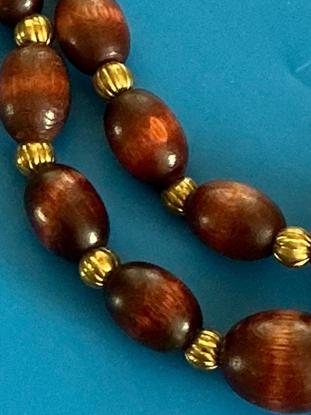 Vintage 1960s Double Strand Wood Bead Necklace Adjustable Statement Choker - Picture 4 of 15